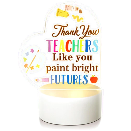 Woanger Christmas Thank You Gift Teacher Appreciation Gifts from Students Heart Shaped Acrylic Lamp for Team Coworker Retirement(Art Teacher)