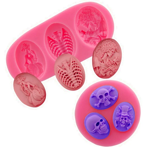LSHCX Skeleton Skull Fondant Cake Mold Silicone Chocolate Candy Mould, 2 Pack
