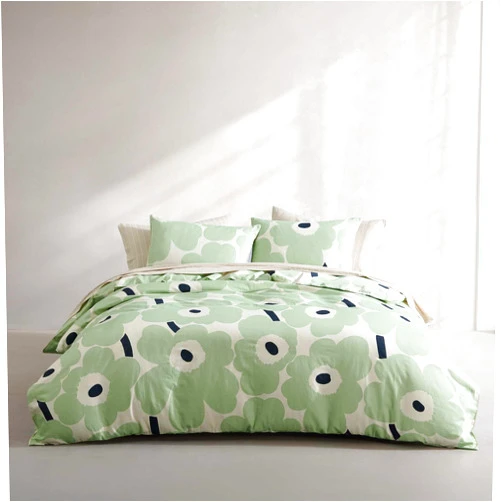 Marimekko - Queen Duvet Cover Set, 100% Soft Cotton Bedding with a Lightweight Feel, Floral 3 Piece Bed Set with Matching Pillowcases (Unikko Green)