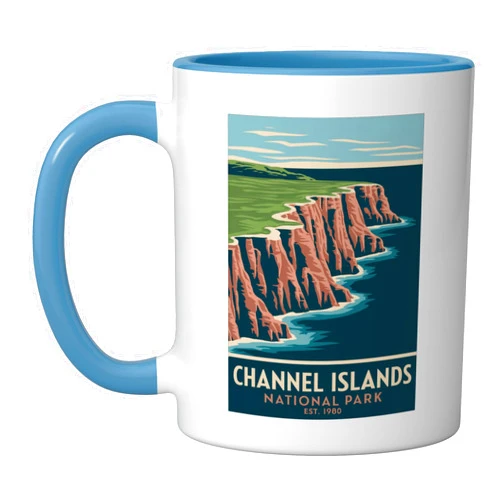 Vintage National Parks Gifts Channel Islands National Park Vintage Camping Men Women Kids Ceramic Mug, Blue/White