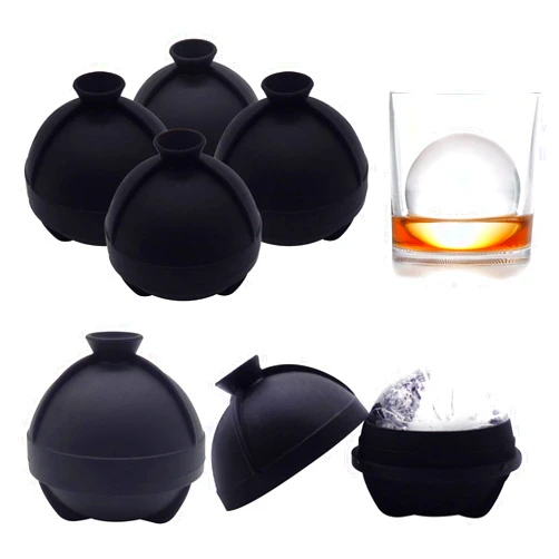 Helpcook Sphere Ice Molds - 6 Pack - Silicone Ice Ball Molds with Built-in Funnel - Round Ice Cube Molds - Make 2.5 Inch Big Ice Sphere for Whiskey & Cocktails,Food Grade and BPA Free, Black