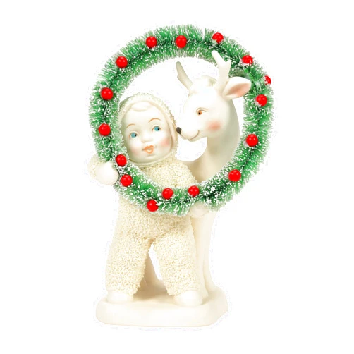 Department 56 Snowbabies Christmas Jubilee Meet in The Middle Wreath Figurine, 4 Inch, Multicolor