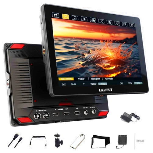 Senkut Lilliput HT10S 10.1 Inch Camera Monitor Ultra-Bright 1500 Nits 1920 * 1200 HDMI 2.0 Touch Screen 3G-SDI up to 2160P 60HZ 50000h LED Lance Cable Control with Power Adapter