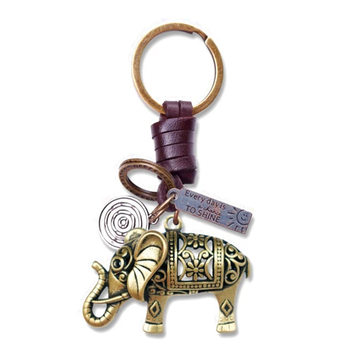 AuPra Elephant KeyChain for Women Gift & Handmade Leather 3D Animal Lucky Men Key Chain Home Door Car Keys Charm Girl & Boy Good Luck Present