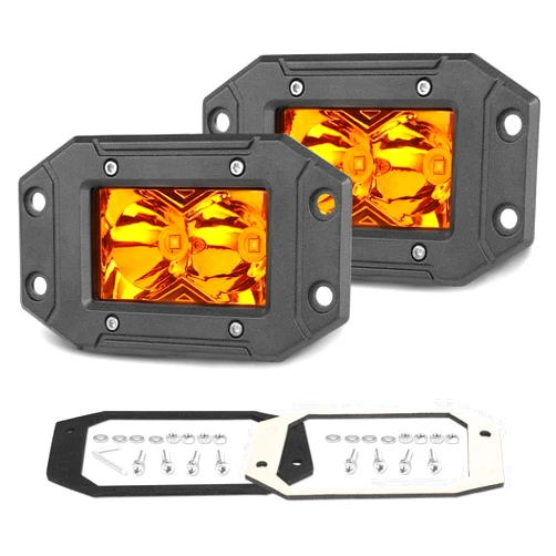 AWLUKER Yellow Flush Mount LED Pods, AWLUKER 5 Inch Flush Motorcycle Driving Fog Lights 2PCS 80W Spot Off Road Lights Reverse Lights Backup Lights Flush LED Pods for Truck UTV ATV SUV Jeep Chevy Tractor Boat