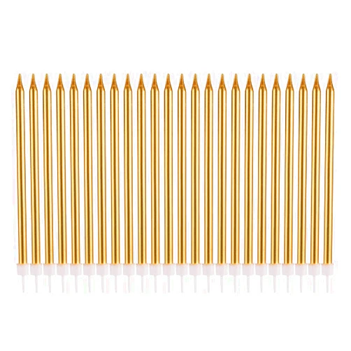Jumochi Long Thin Gold Birthday Candles for Cake Cupcake Candle for Birthday Party Wedding Decorations, Jumochi (24 Count, Gold)