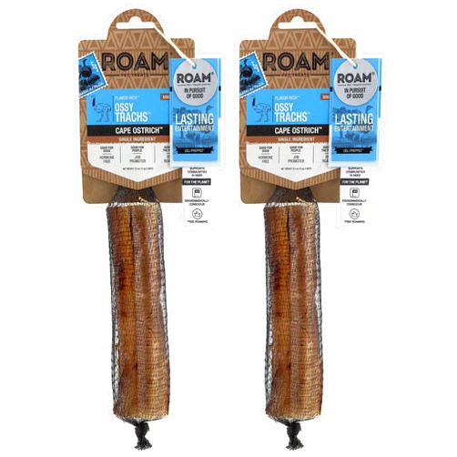 ROAM Pet Treats Ossy Trachs Chews Pack of 2 for Medium and Large Dogs – Long Lasting Ostrich Trachea Dog Chews