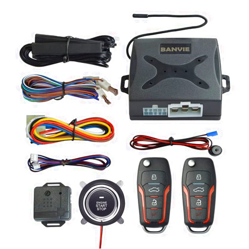 BANVIE Car Alarm System Push to Start Ignition Kit, PKE Passive Keyless Entry Car Alarm System with Remote Start, Push to Engine Start Stop（Connect to car Original Horn