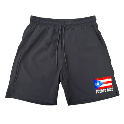Koyotee Men's Puerto Rico Flag Black Athletic Nylon Running Workout Shorts