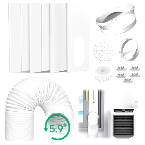 Plusluck Portable Air Conditioner Window Vent Kit, with 5.9 Exhaust Hose, 4 Slide Seal Plates, Universal Coupler, Adjustable AC Vent Kit for Ducting Universal for Horizontal & Vertical Windows