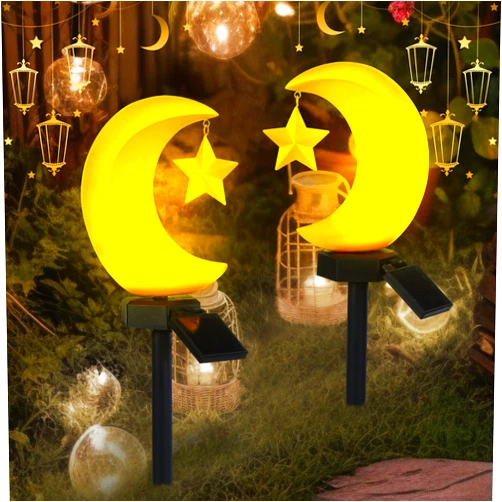 VIHOSE 2 Pack Solar Ramadan Decoration Light Outdoor Star Moon Stakes Lights Eid Mubarak Light Ramadan Lantern Waterproof Pathway Lights for Patio Yard Lawn Garden Birthday Home Muslim Holiday Decor