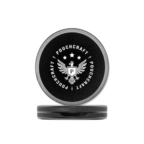 PouchCraft Metal Zyn Can | Zyn Tin | Snus Can | Zyn Holder | Laser Engraved Snus Container | EDC Storage | Moisture-Resistant Pill Container | Gift for Him | (Black, Insignia Edition, Slim)