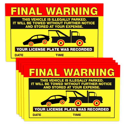 ETIKEDO 50 Final Warning Parking Violation Stickers, Your License Plate was Recorded, Violation Warning Notice Vehicle is Illegally Parked Sticker - Large Size 5 X 9 inches.