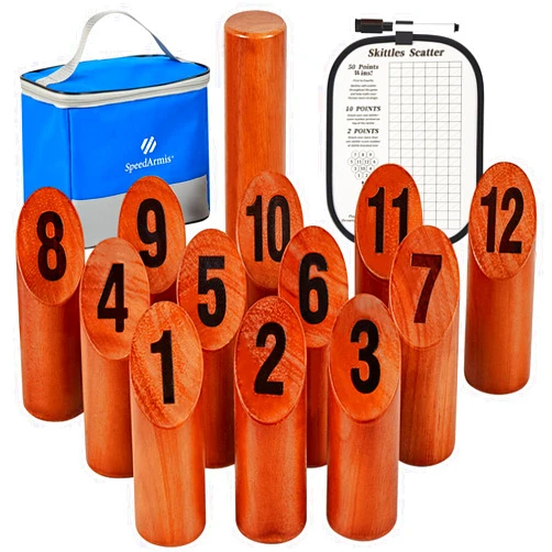 SpeedArmis Wooden Throwing Game, 12 Numbered Block Toss Games Set with Scoreboard & Carrying Case, Indoor Tailgating Bowling Yard Game for Teens Adults Family
