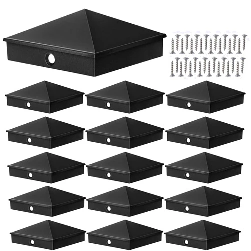 Voittozege 16 Pack 6x6 Black Post Caps Aluminum Pyramid Post Cap Decorative Fence Post Covers Works Only for Actual 5.5 x 5.5 Inch Wood Post with Screws for Garden Fencing Decks Corridors Mailbox Pole