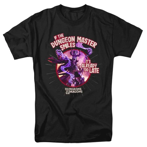 Trevco Dungeons & Dragons Dungeon Master Smiles Unisex Adult T-Shirt for Men and Women, Black, Large