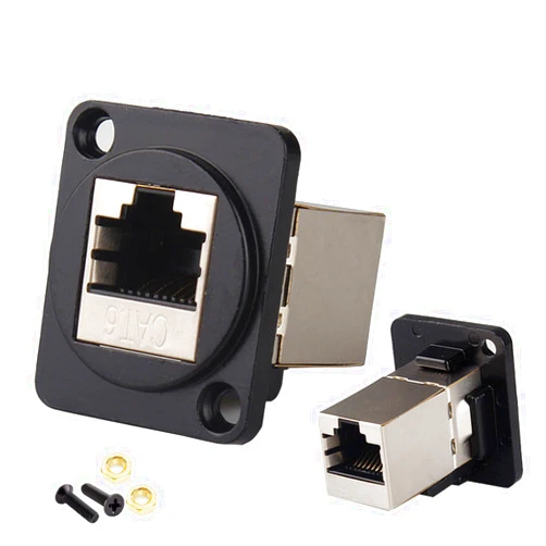 Furwabo 2PCS RJ45 Cat6 Socket D-Type Module Shielded,Industrial Panel Mount,Network Ethernet Extension Interface Adapter for Audio Video Optoelectronic Network Industrial Equipment