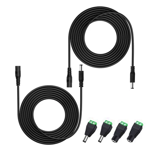 HayEastdor 2PCS 10FT(3m) 12V DC Power Extension Cable with Power Jack Adapter Connectors(2 x Male + 2 x Female) 5.5mm x 2.1mm DC Power Adapter Extension Cord and Cable Wire Ends Plug HE016