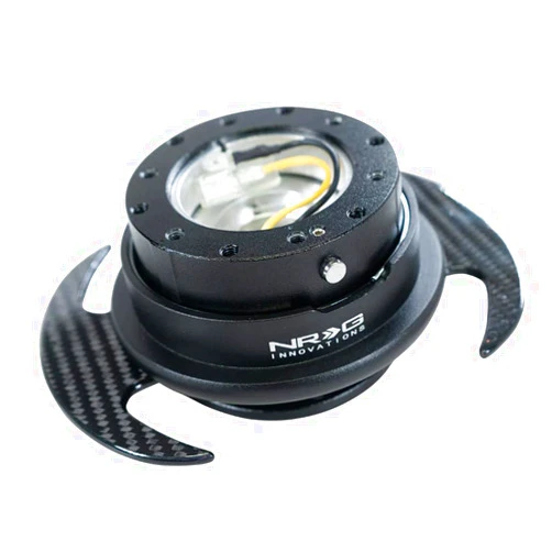 NRG Innovations NRG-SRK-650BK-CF GEN 3.0 Race Steering Wheel Quick Release Hub Adapter, 6-Hole Desgin & 6x70 and 6x74mm Bolt Patterns, Black Body/Black Ring With Carbon Fiber Handles