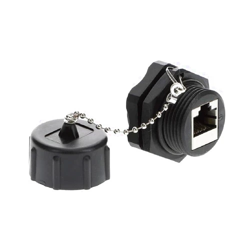 InstallerParts CAT6 RJ45 Shielded Industrial Panel Mount Bulkhead Ethernet Female to Female Feed Thru Coupler - Waterproof RJ45 Pass Through Connector - IP67 Waterproof/Dust Cap, Single Pack, Black
