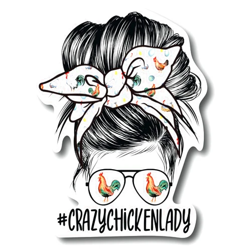 Generic #Crazychickenlady Crazy Chicken Lady 5 inch Waterproof Decal Sticker Messy Bun Chick Eggs Farm Barn Boho Wire Barbed Wire Western Farmhouse Country Cowboy Cowgirl Wood Feather Rodeo Sunflower Animals Vintage Chicken Cow Pig Horse CS1524-2PK