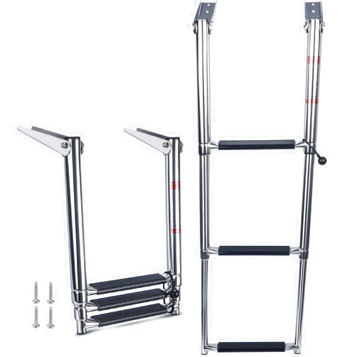 Marinebaby 3 Step Boat Ladder Folding, Stainless Steel Telescoping Swim Ladder for Boat,Pontoon,Yacht,Truck,RV