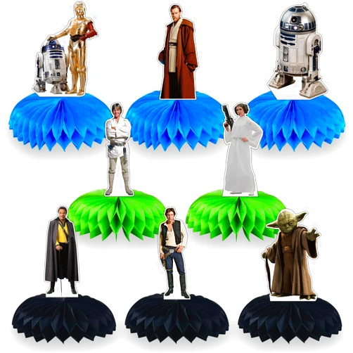 QICI 8 Pcs Star War Party Supplies,Honeycomb Centerpieces 3D Double Side Star War Party Decorations, Children's Star War Birthday Party Desktop Decoration ﻿