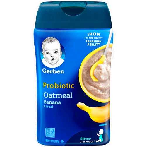 Gerber Stage 2 Baby Food, Oatmeal Banana Cereal, Probiotics Support Healthy Digestion, Baby Oatmeal Cereal, 6-Pack