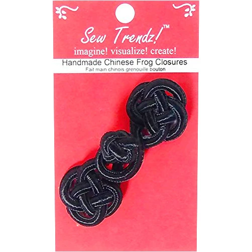Sew Trendz Chinese Frogs Button Closures Hook & Eye Fastener - Sewing Quilting Renaissance Dance Hawaiian Bridal Costumes Outfit Drapery home decor-Black-Round Cord Pessimentry - 1 Pair/pk. - #FG4753