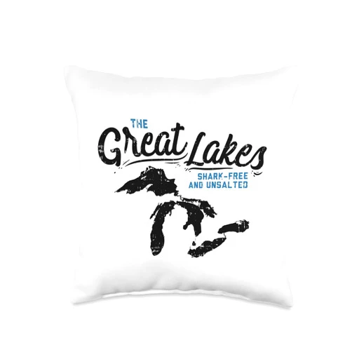 FRESAN - Great Lakes Shark Free Watersport The Lakes Shark Free and Unsalted Summer Vacation Throw Pillow, 16x16, Multicolor