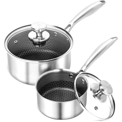 MICHELANGELO Stainless Steel Saucepan Set 1QT & 2QT, Premium Triple Ply Sauce Pan with Lid, Sauce Pot with Honeycomb Interior - 4pcs