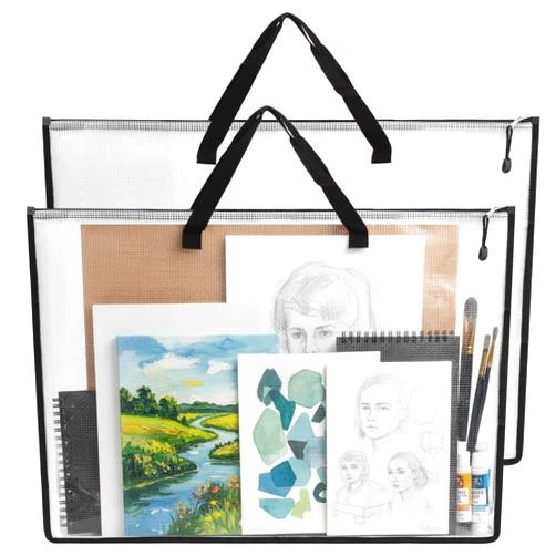 EOOUT 2 Pack 24x36 Inches Art Portfolio Case, Portfolio Folder for Artwork, Posters Storage Bag with Zipper and Handle Mesh Folder Organizers for Poster, Scrapbook, Keepsake and Bulletin Board