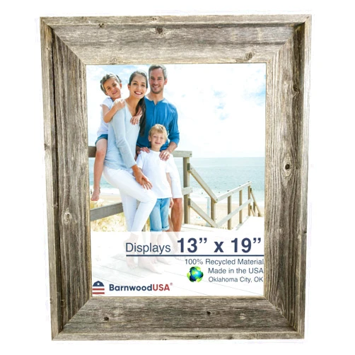 BarnwoodUSA LLC BarnwoodUSA | Farmhouse Style Rustic 13 x 19 Picture Frame | Artisan Molding | 3.25 inch Molding | Upcycled Wood | Rustic | Weathered Gray
