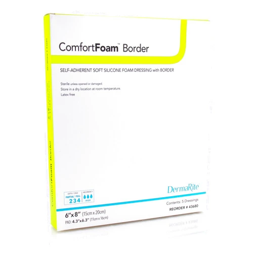 Dermarite Industries Comfortfoam Border Self-Adherent Soft Silicone Foam Dressing with Border, 6 Ounce