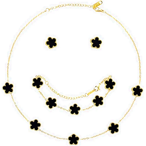 OSIRIDEH2 Lucky Clover Necklace Jewelry Sets,18K Gold Plated Flower Design Five Leaf Bracelet,Clover Necklace Pendant,Clover Earrings for Women Lucky, 4 Leaf Clover Necklace