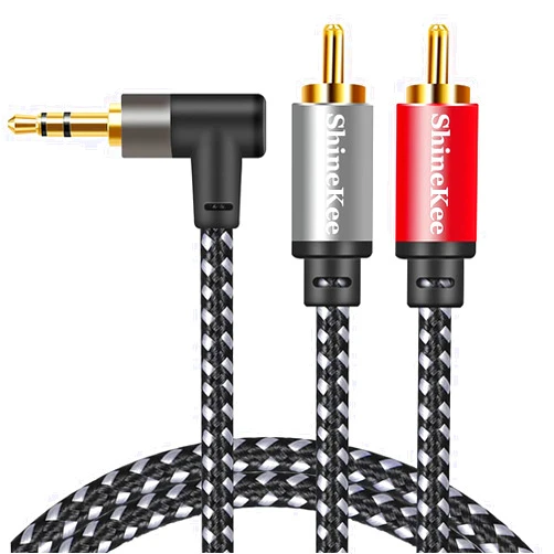 ShineKee AUX RCA Cable 10 FT, 3.5mm to 2-Male RCA Audio Auxiliary Adapter Stereo Splitter Cable Dual Shielded Gold-Plated Nylon-Braided Breakout Cord for Smartphone, Speakers, Tablet, HDTV, MP3 Player (10FT)