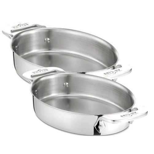 All-Clad Specialty Stainless Steel Oval Bakeware Set 2 Piece Induction Pots and Pans Silver