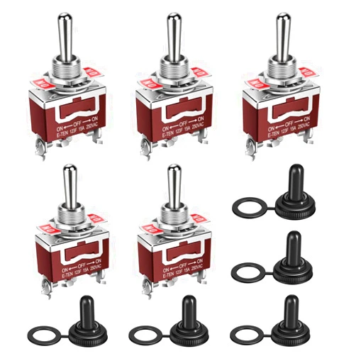 Cnaodun Waterproof Momentary Toggle Switch (ON)-Off-(ON) 30A 12VDC/15A 250VAC DC Marine SPDT Switch 3 Way with Weatherproof Boot Cap Cover for Car Auto Boat (Pack of 5)