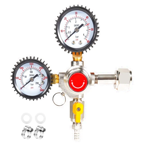 Chciyich CO2 Regulator Beer Keg Regulator, CGA320 Inlet Single Gauge Kegerator Parts with Precision Control and Safety Valve, Adjustable Draft Beer Regulator CO2 Regulator for Kegerator with Hose Clamps
