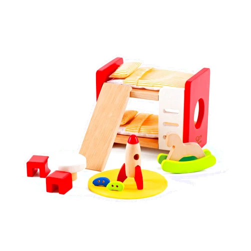 Hape Wooden Doll House Furniture Children's Room with Accessories| 1:12 Scales Miniature Dollhouse Furniture
