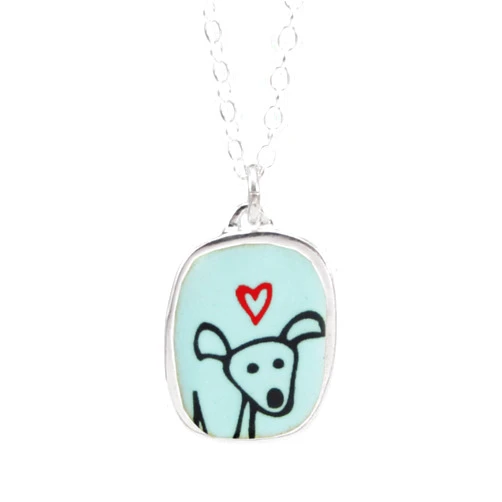 Mark Poulin Enamel and Sterling Silver Happy Dog Necklace on 16