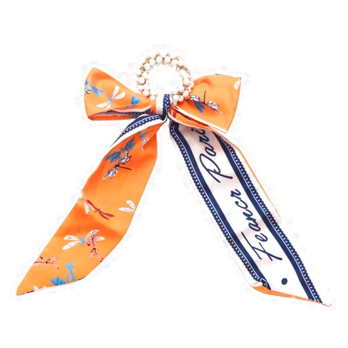 HDZWW New pearl silk scarf headband bow hair rope head rope hair accessories (third)