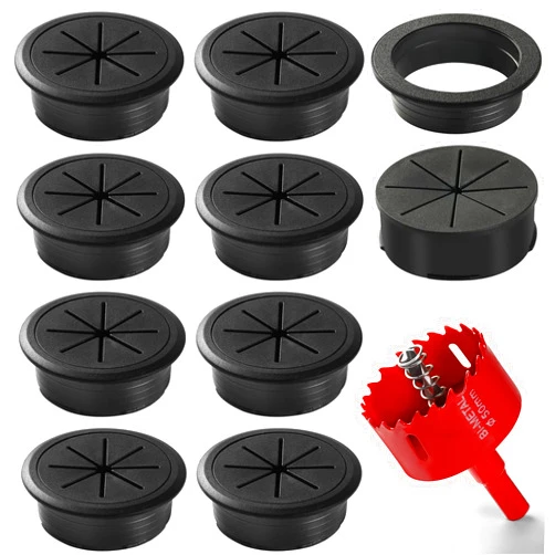 XIOGZAXI Desk Grommet 2 Inch (50 mm) 8 Pieces, Desk Hole Cover for Cables Black, Desk Hole Grommet ABS Plastic, Desk Cord Hole Cover with Hole Saw for Wires Cables Through The Countertop by XIOGZAXI