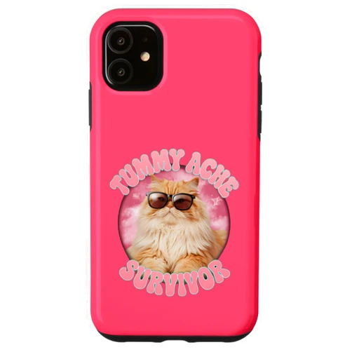 I Survived Tummy Ache Survivor My Tummy Hurts Joke iPhone 11 Tummy Ache Survivor Funny Cat Joke Retro Vintage Groovy Case