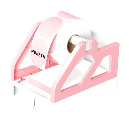 MUNBYN Label Holder for Rolls and Fan-Fold Labels, Thermal Sticker Roll Holder for Desktop Thermal Printer Shipping Supplies Industrial Paper, Pink