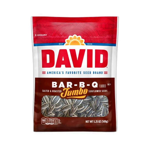 DAVID Seeds Roasted & Salted Bar-B-Q Jumbo Sunflower Seeds, Keto Friendly, 5.25 oz