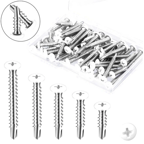 Funrous 100 Pcs 5 Size #8 White Screws White Wood Screws White Pan Head Screws White Sheet Metal Screws Stainless Steel Screws Wall Plate Fast Self Tapping Screws Thread Truss for Switches Covers Replacement