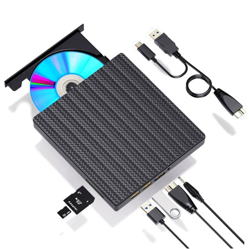 Aelrsoch External CD/DVD Drive for Laptop DVD Drive with SD Card Slots Reader and 4 USB Ports, USB 3.0 Type-C Can Read CD/DVD Drive Optical Drive Compatible with Laptop Mac PC Windows 11/10/8/7