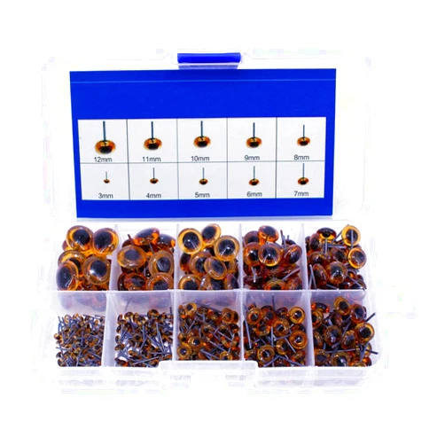 Bestartstore 1Box(100pcs) 3/4/5/6/7/8/9/10/11/12mm Amber Glass Eyes Kits for Needle Felting Bears Dolls Decoys Sewing