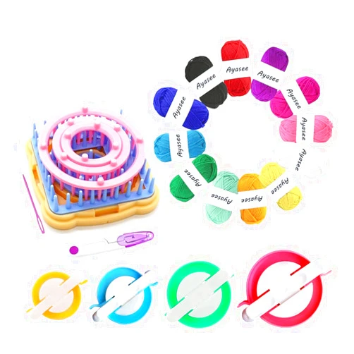 Ayasee Weaving Loom Kit, Flower Knitting Loom Kit, Frame Looms, Knitting Wool, Round/Square Knitting Looms Craft Kit Multi Color (Flower Maker + Pom Maker + Yarn)